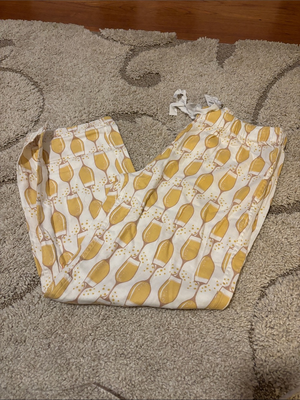 J. Crew White Pajama Pants with Yellow Champagne Bottle Print